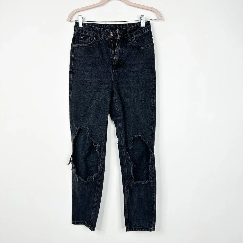 2/$30 Topshop Jeans Extreme Knee Rip Skinny Washed Black 25 #9389